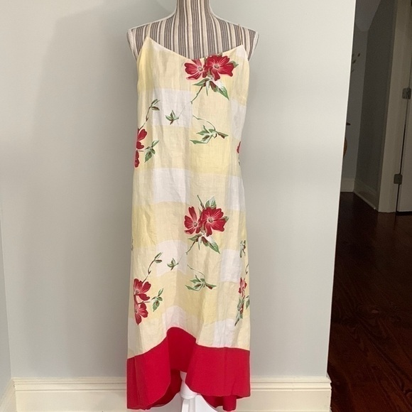 DKNY Linen High Low Spaghetti Strap Dress Size 12 - Picture 1 of 6